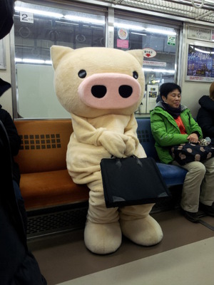 地下鉄に豚