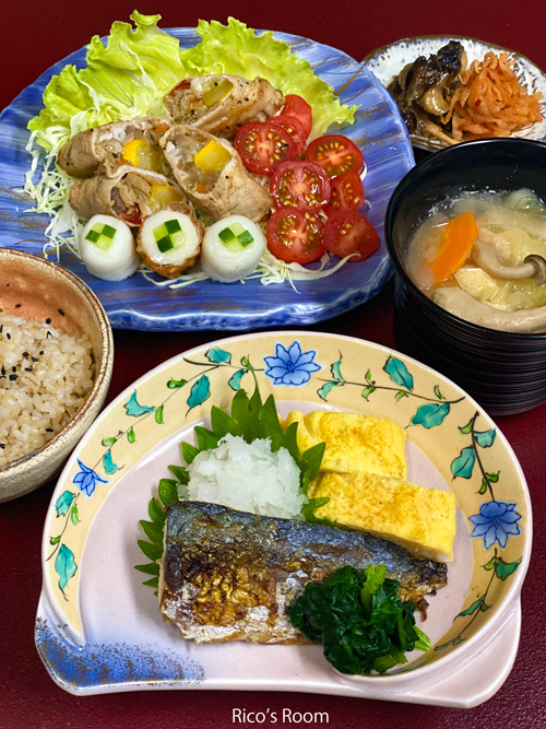 R 『天ちゃんと鳥海山』& おうちごはん『焼きサバとズッキーニの肉巻き定食』 R 『天ちゃんと鳥海山』& おうちごはん『焼きサバとズッキーニの肉巻き定食』