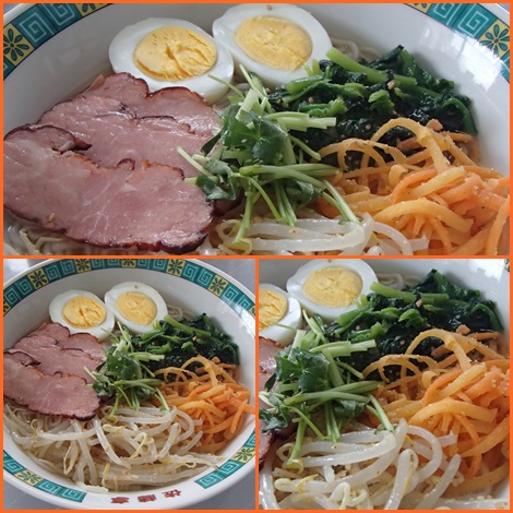 ビビンバ・三色ナムル・トッポギ・帆立稚貝の味噌汁・冷麺