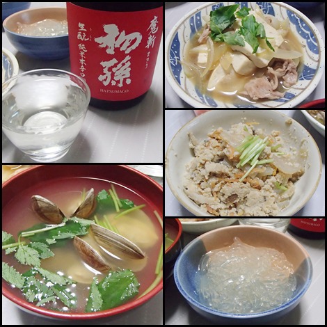 赤魔斬・おから煮･肉豆腐・心太・あさり味噌汁