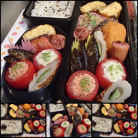 中玉トマトタラマヨ&キャベツタラマヨ・イトヨ佃煮・塩鮭みりん漬け・お弁当 中玉トマトタラマヨ&キャベツタラマヨ・イトヨ佃煮・塩鮭みりん漬け・お弁当