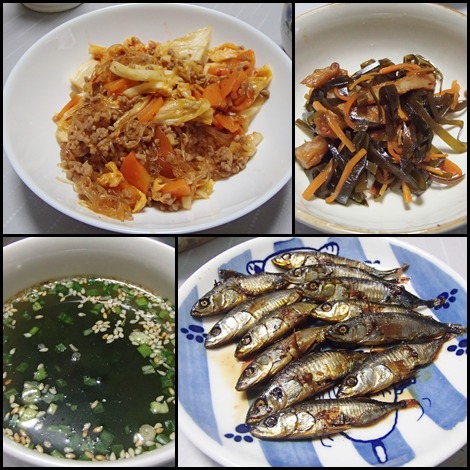 麻婆春雨・昆布佃煮・イトヨ佃煮・わかめスープ 麻婆春雨・昆布佃煮・イトヨ佃煮・わかめスープ