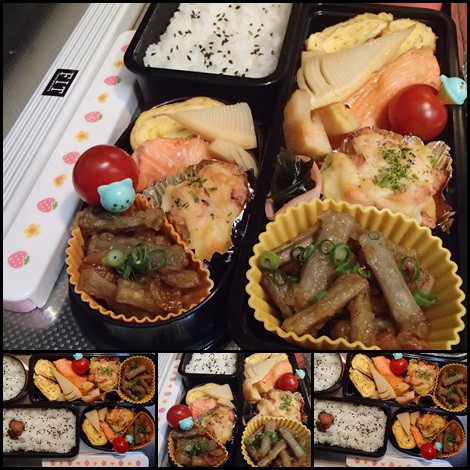 ごぼうと大豆の揚げ煮・新じゃがたらこチーズ・筍の若竹煮 ごぼうと大豆の揚げ煮・新じゃがたらこチーズ・筍の若竹煮