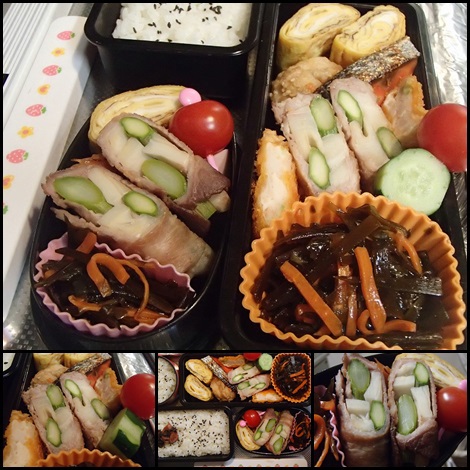 アスパラと孟宗の肉巻き・昆布と人参の佃煮(だし昆布のリメイク)