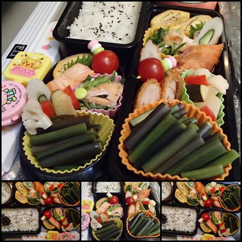 わらびのおひたし・ピクルス・南部どりチキン×紅花若菜サラダ・紅鮭焼""