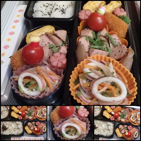 するめいかのマリネ・魚肉ソーセージの黒胡椒炒め・お弁当