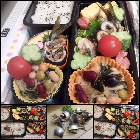 いわしの梅しそ巻き焼き・大根とわかめと豆のサラダ・お弁当