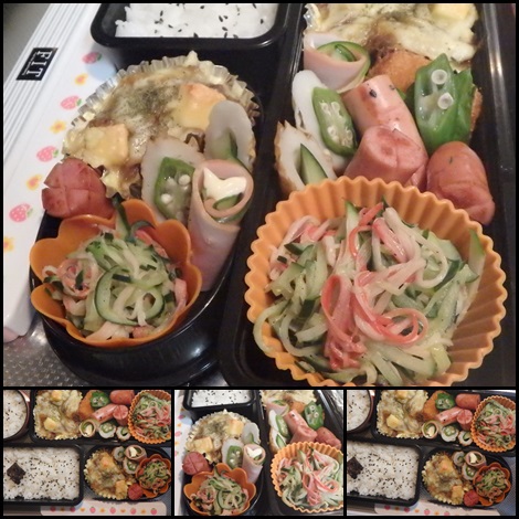きゅうりとカニカマのサラダ・焼きカレー・お弁当