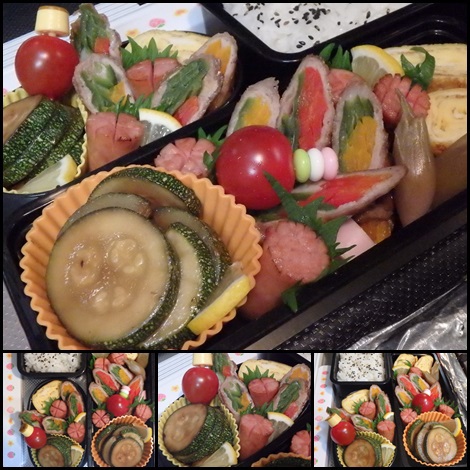 パプリカとピーマンの肉巻き・ズッキーニのポン酢炒め・お弁当
