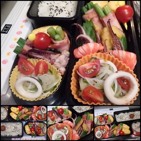 いかのマリネ・いかゲソ塩麹焼・アスパラ&オクラベーコン お弁当