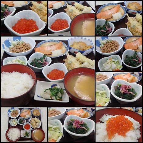 定食・秋さけ焼・鮭のあら汁・味付けいくら・もって菊とほうれん草の胡麻和え・五郎兵衛食堂 定食・秋さけ焼・鮭のあら汁・味付けいくら・もって菊とほうれん草の胡麻和え・五郎兵衛食堂