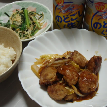 つくね甘酢あんかけ・にら卵