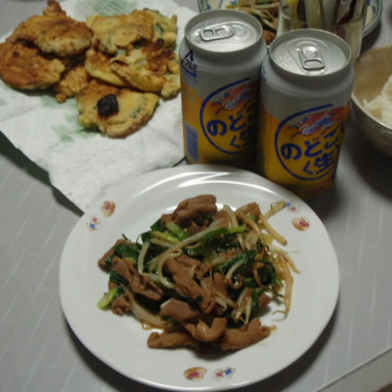 モツ味噌炒め・ゴーヤーの天ぷら