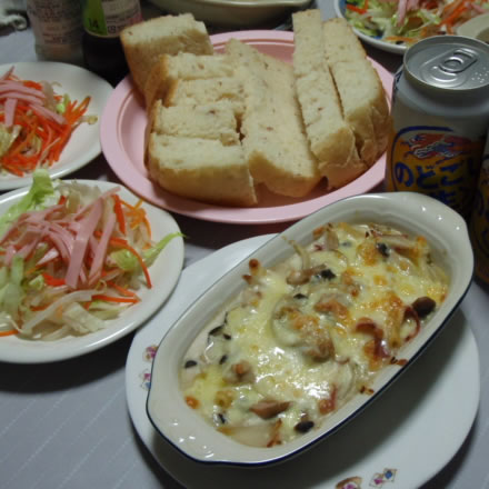 牡蠣（かき）グラタン&手作りくるみパン