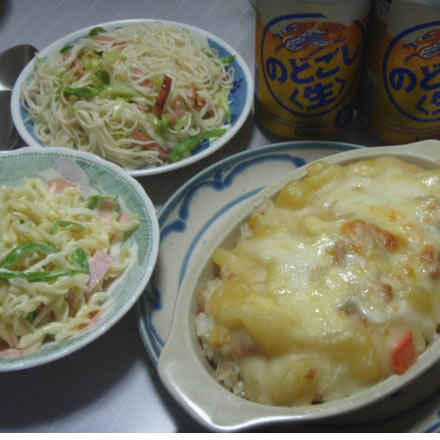 ドリアシチュー風・フジッリのサラダ・素麺のビーフン風