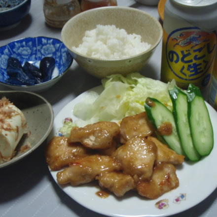 とりむね肉の味噌マヨ炒め・冷奴