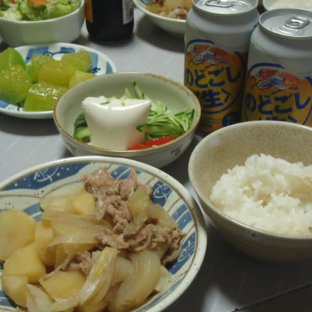 肉じゃが・冷奴・熟れ熟れメロン