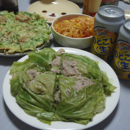 キャベツとひき肉の重ね蒸し・キャベツと帆立のお好み焼き""