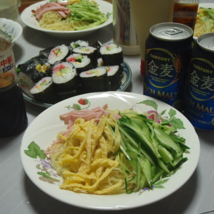 冷やし中華(今年2回目)・海苔巻き・辛子マヨネーズ