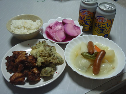ポトフ・温海かぶ切り漬け・舞茸天・唐揚げ