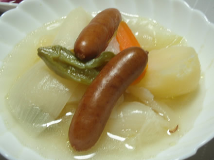 ポトフ・温海かぶ切り漬け・舞茸天・唐揚げ
