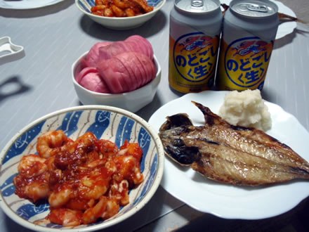 海老チリ・あじの干物・温海かぶ漬