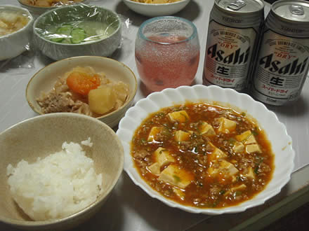 麻婆豆腐・肉じゃが・Asahiスーパードライ