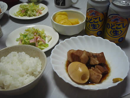 豚角煮卵入り・キャベツとハムのソテー