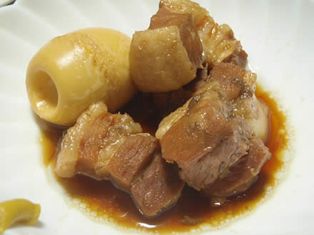 豚角煮卵入り・キャベツとハムのソテー