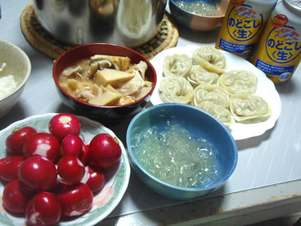 ラディッシュ・韓国手作り肉餃子・孟宗汁・ところてん