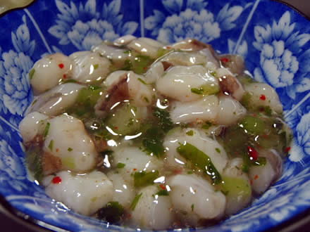 キャベツと挽肉の重ね蒸し・たこわさ・かぼちゃの煮物・エビチリ・にんにく醤油