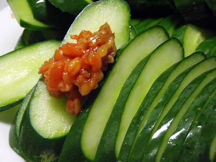 夏野菜パスタにんにくしょう油味・ゴーヤチャンプルー・もろきゅう