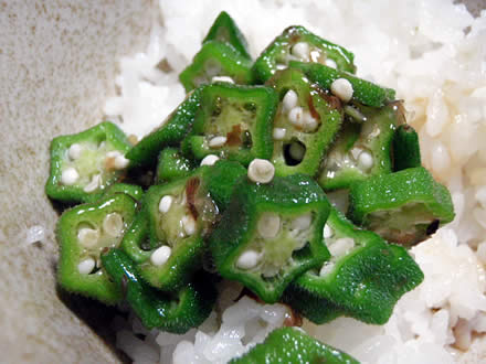 幸水梨・茄子とピーマンとさつま揚げ・オクラ・ところてん・きうり・茗荷