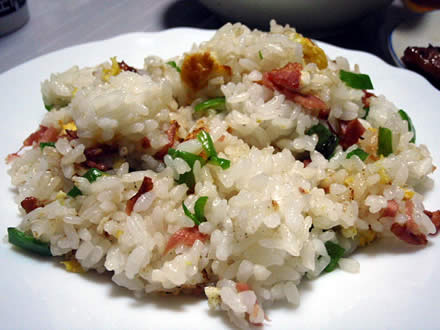 オクラ・みょうが・長芋・焼鳥・ピーマンと筍と豚肉の炒め物・炒飯・幸水梨
