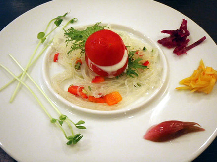 RIDEA・ベジプレート前菜・スープ・だだちゃ豆と生ハムの冷製パスタ