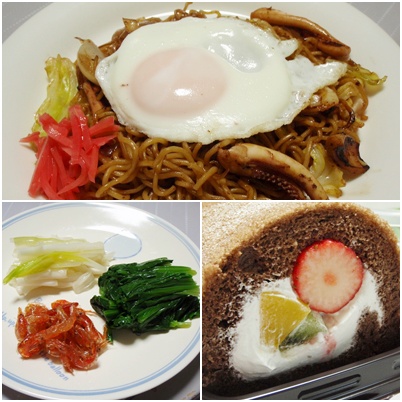 いか焼そば・小えびの佃煮・バレンタインちょこロール・マルキッチン
