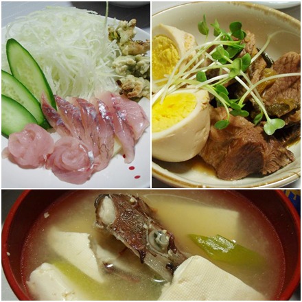 ホウボウの刺身・煮豚・ほうぼうのみそ汁