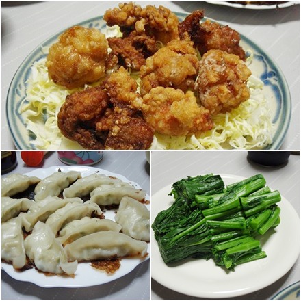 鶏唐揚げ・焼き餃子・キラリボシのおひたし