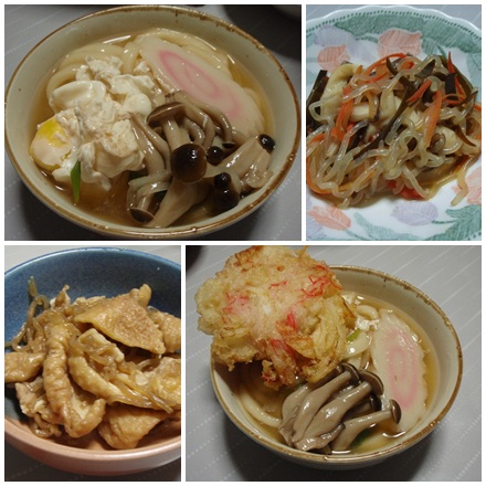 うどん・野菜天ぷら・昆布と糸こんにゃく・鶏皮としらたき