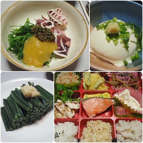 南禅寺豆腐・おかひじきといかととんぶりの辛子酢味噌和え